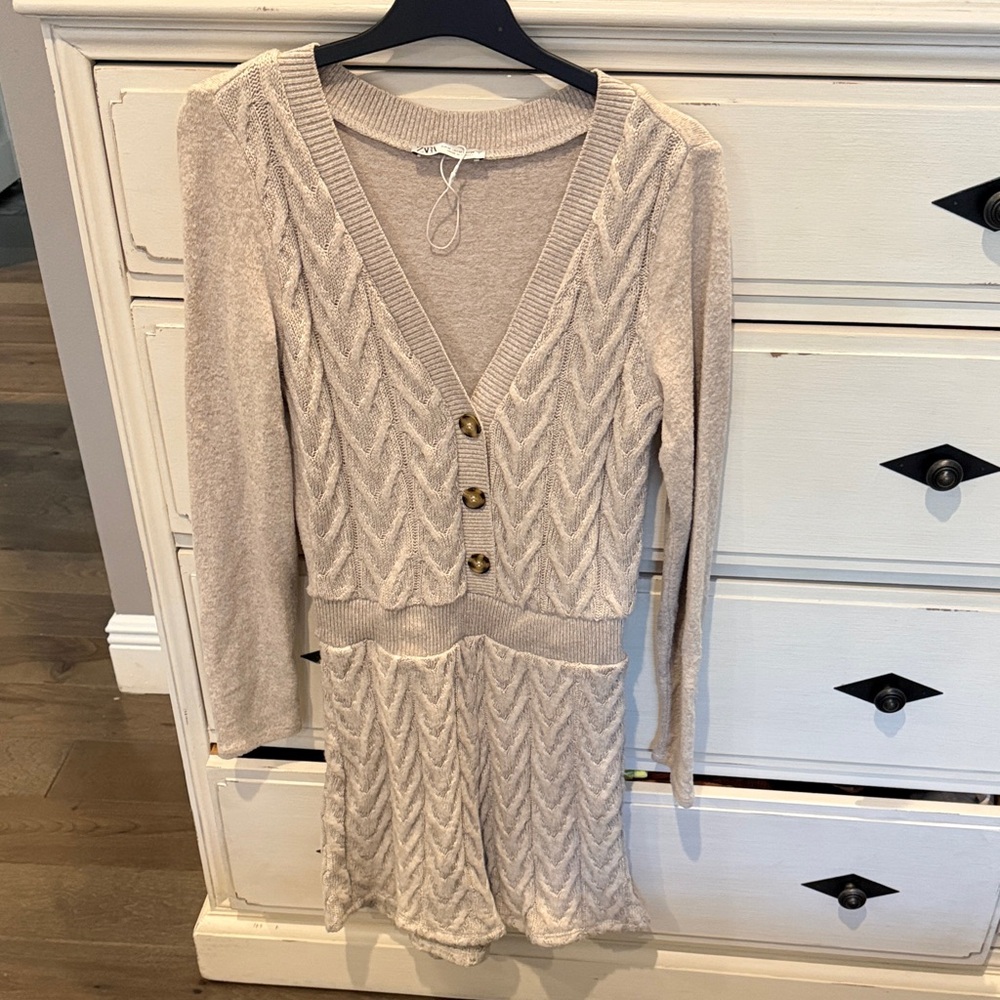 Knit V-Neck Button Front Women's Romper in Beige